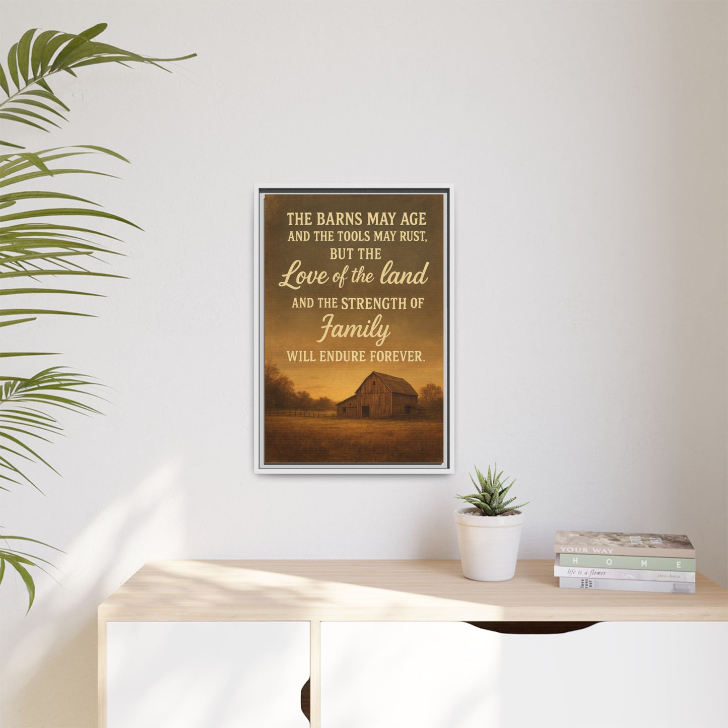 Enduring Farm Values - Rustic Barn Framed Canvas Wall Art