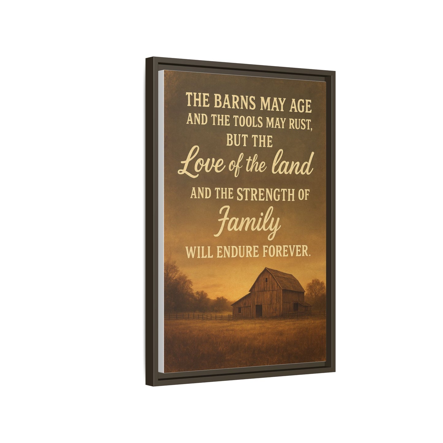 Enduring Farm Values - Rustic Barn Framed Canvas Wall Art