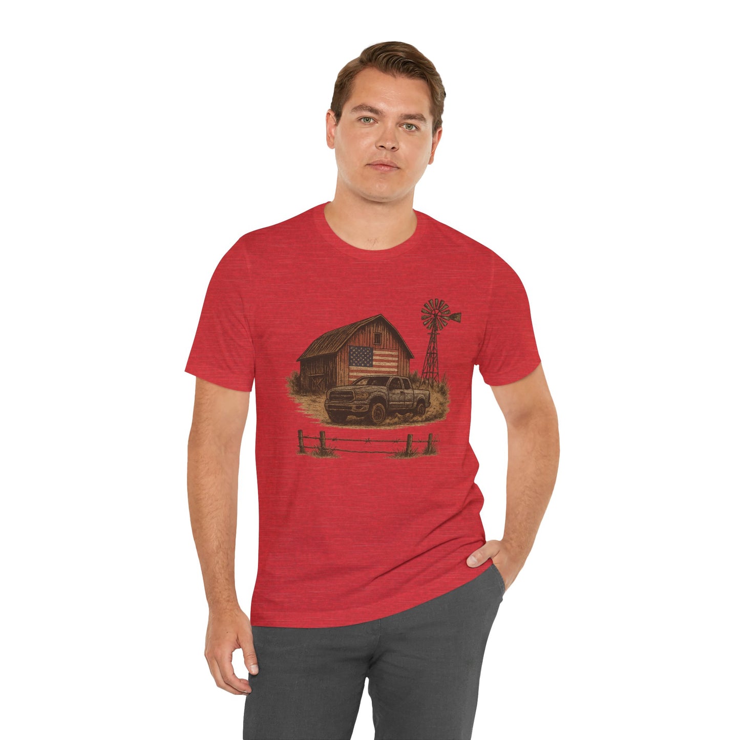 American Barn & Truck Tee – Rustic Farm Life Patriotic Graphic Shirt