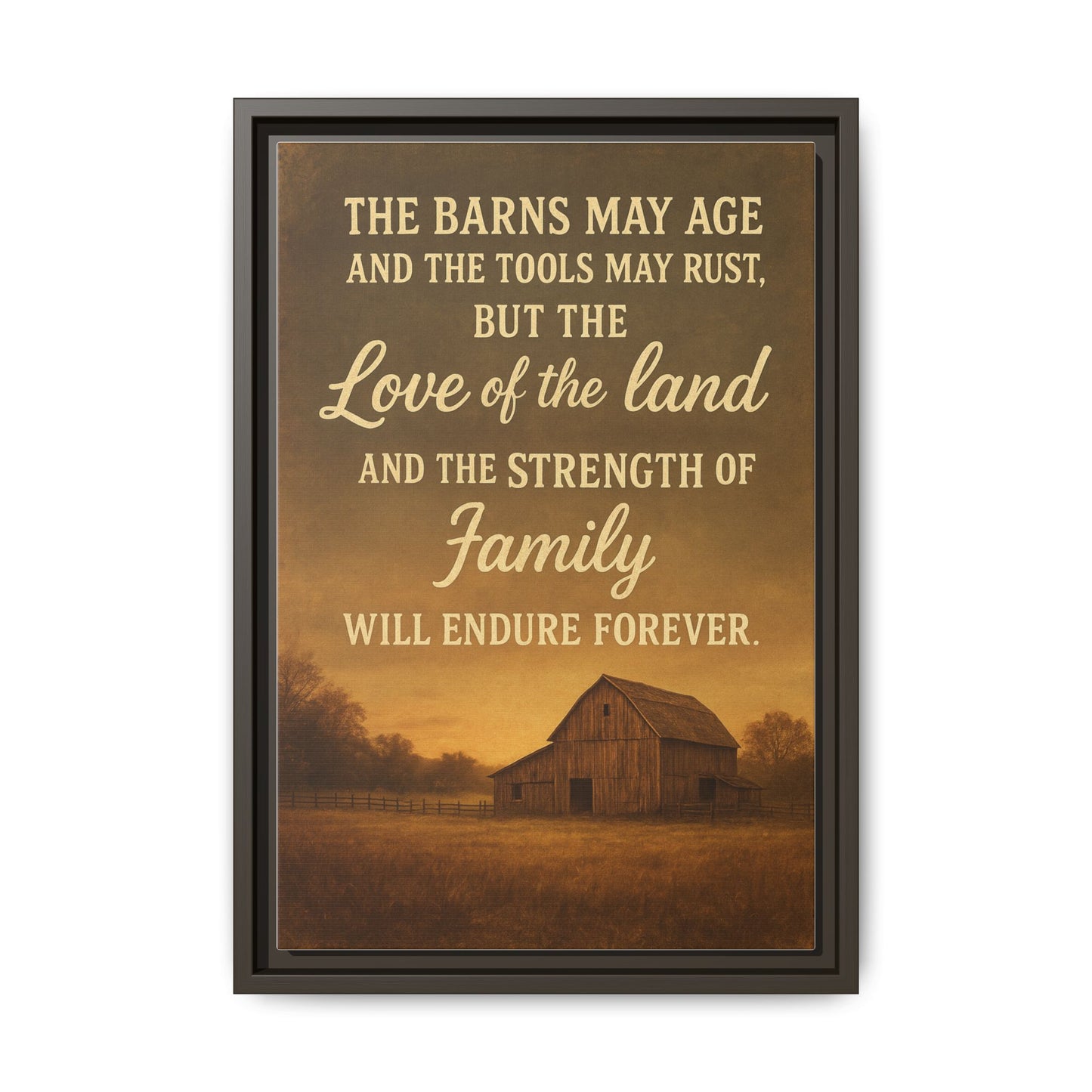 Enduring Farm Values - Rustic Barn Framed Canvas Wall Art