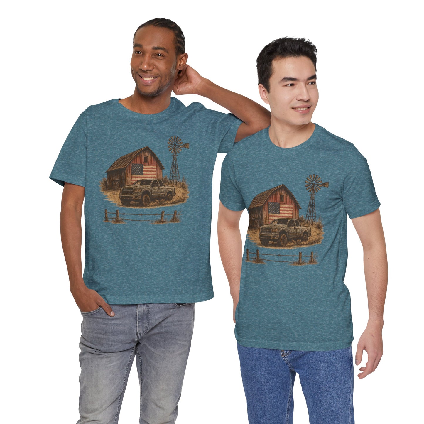 American Barn & Truck Tee – Rustic Farm Life Patriotic Graphic Shirt