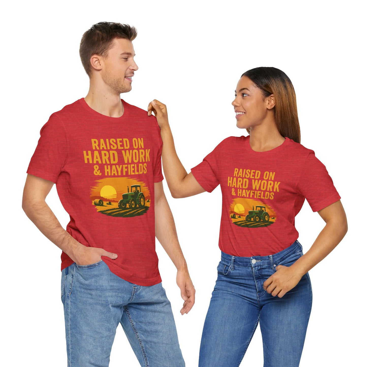 Raised on Hard Work & Hayfields Tee – Farm Life Tractor Graphic Shirt