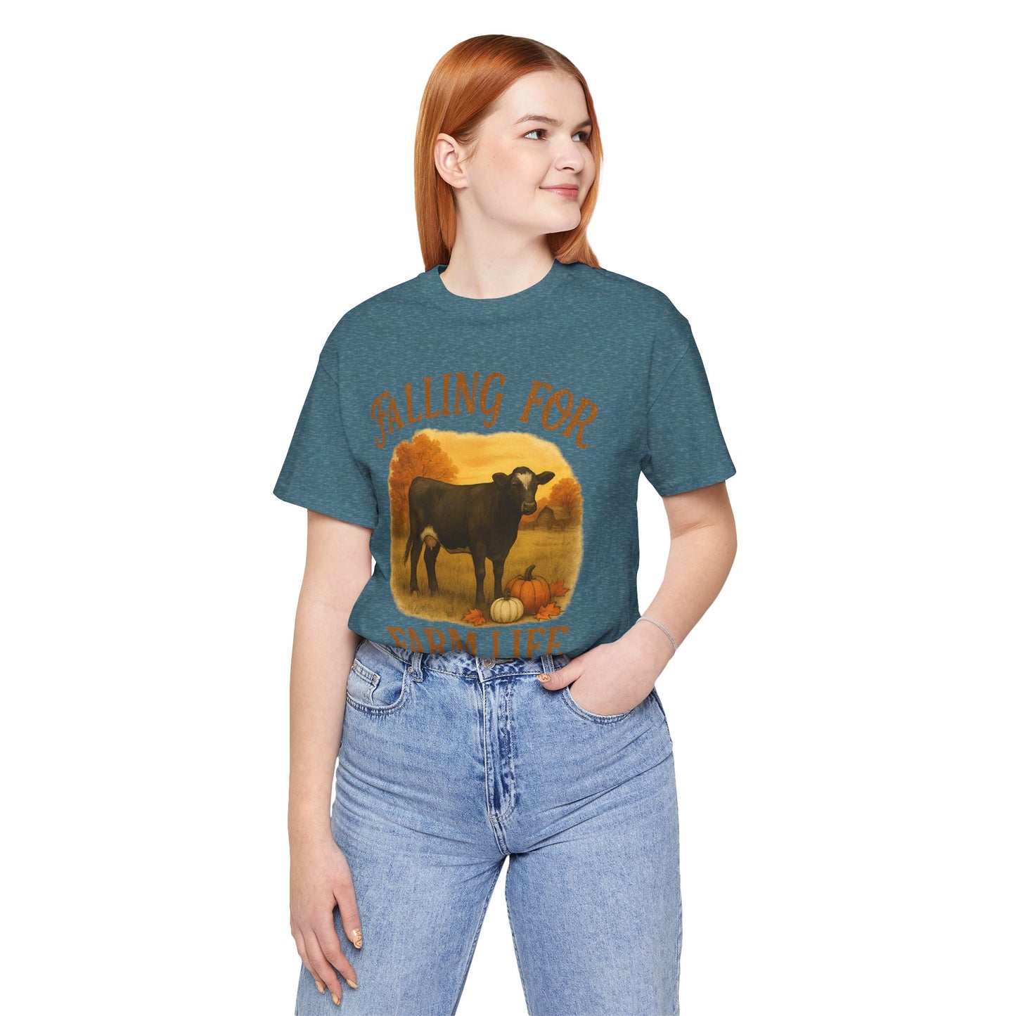 Falling for Farm Life Tee – Rustic Cow & Pumpkins Fall Country Shirt