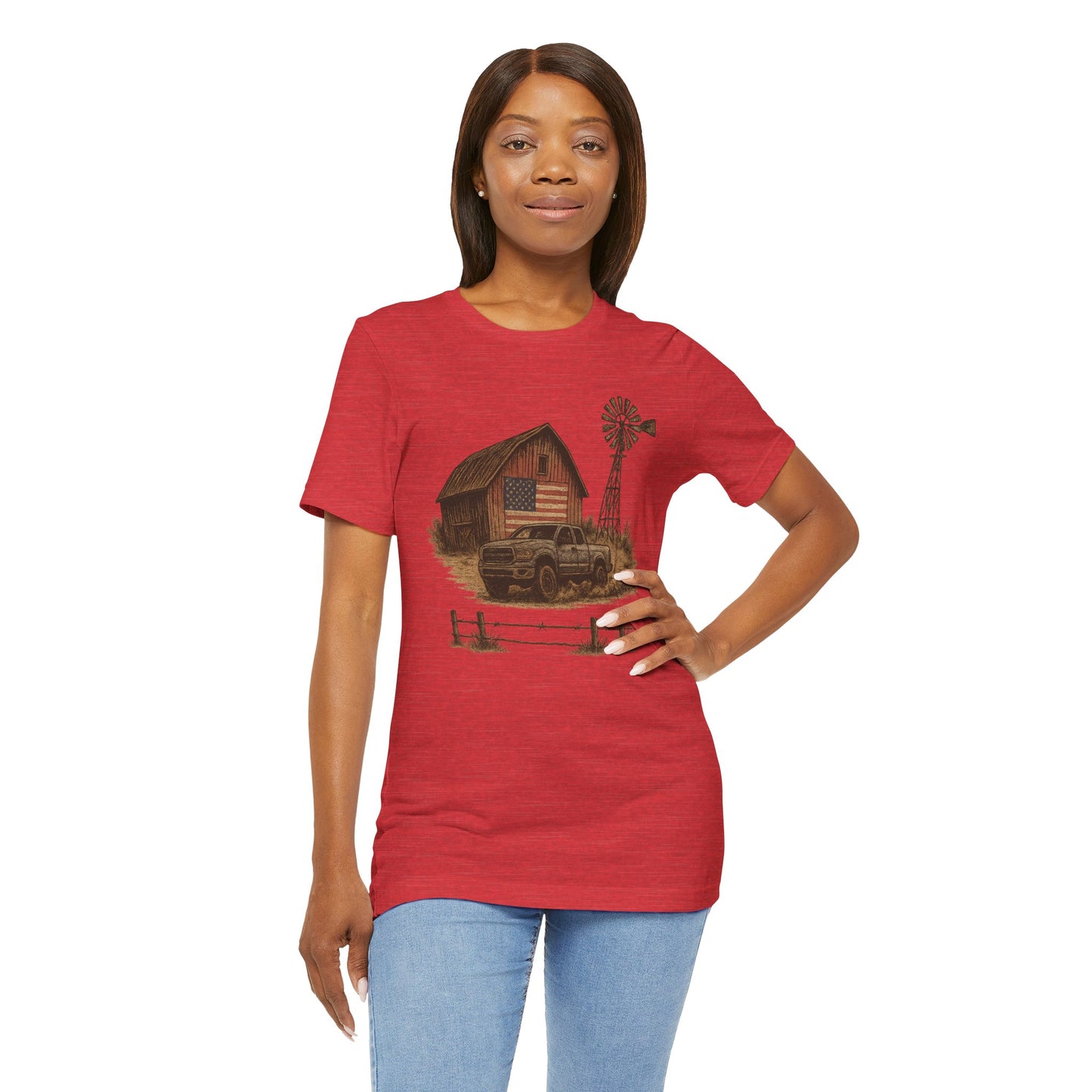 American Barn & Truck Tee – Rustic Farm Life Patriotic Graphic Shirt