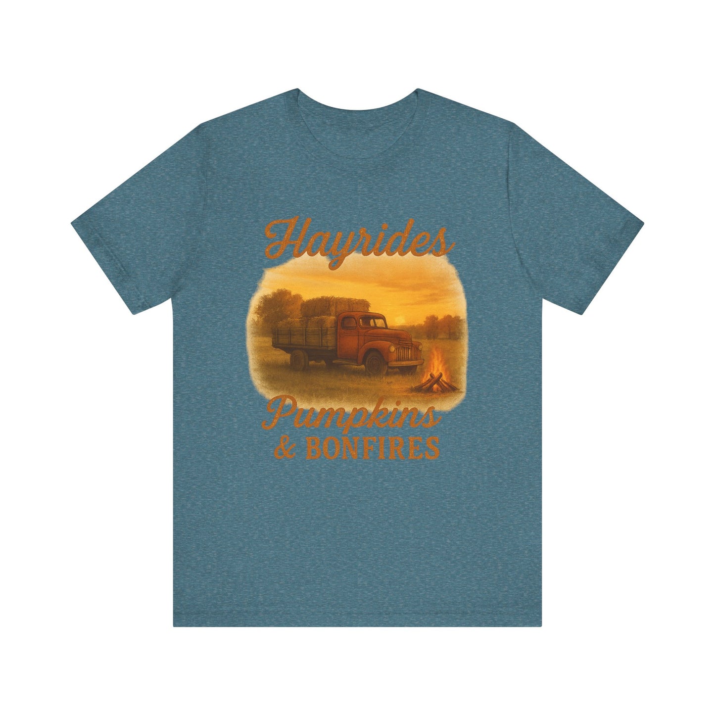Hayrides, Pumpkins & Bonfires Tee – Rustic Fall Truck Graphic Shirt