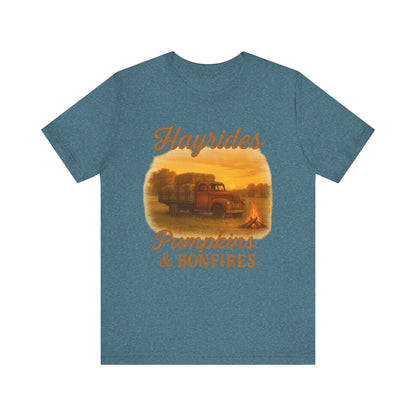 Hayrides, Pumpkins & Bonfires Tee – Rustic Fall Truck Graphic Shirt