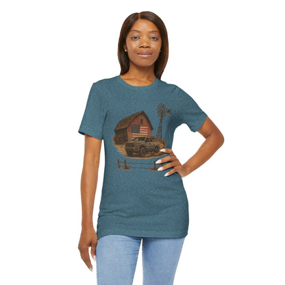 American Barn & Truck Tee – Rustic Farm Life Patriotic Graphic Shirt