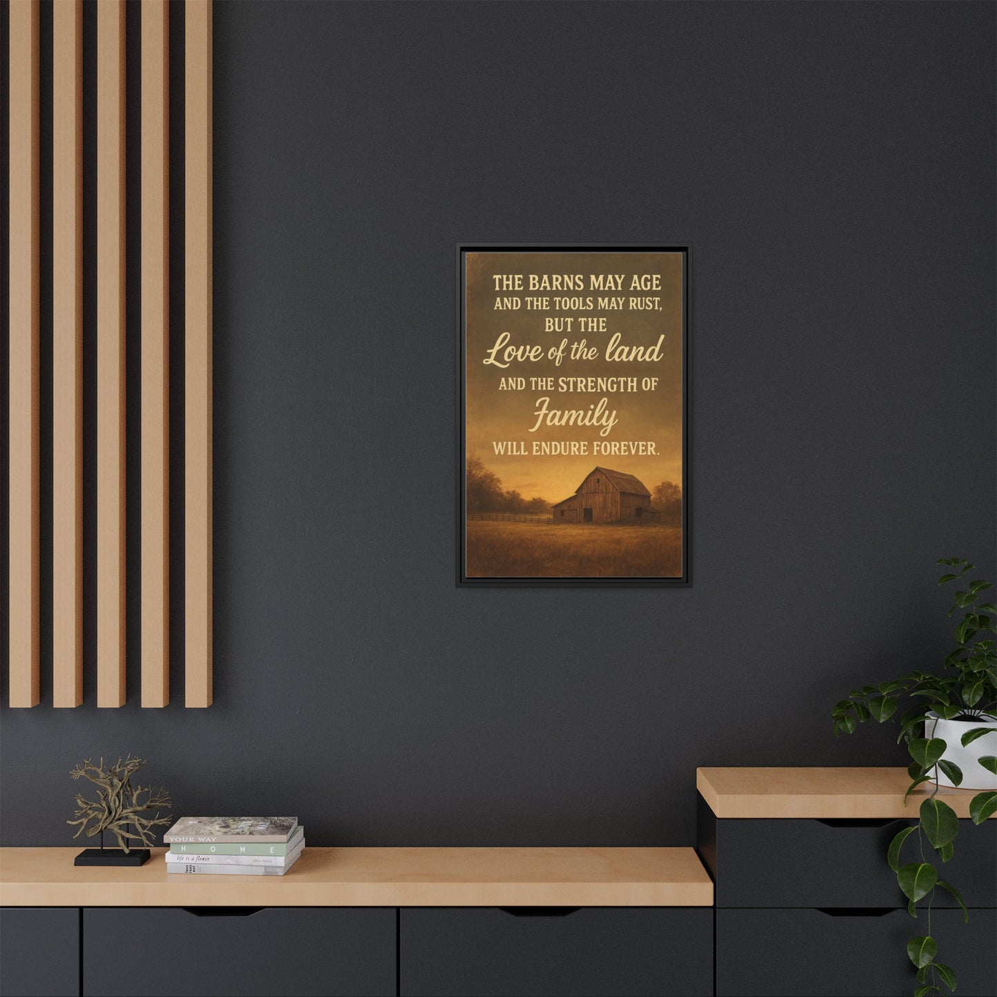 Enduring Farm Values - Rustic Barn Framed Canvas Wall Art