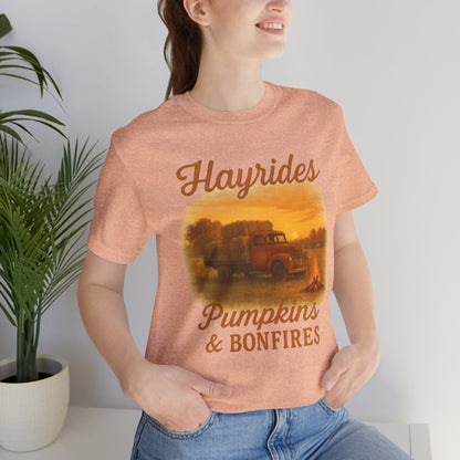 Hayrides, Pumpkins & Bonfires Tee – Rustic Fall Truck Graphic Shirt
