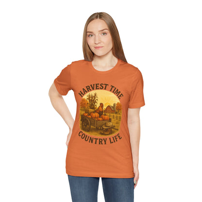 Harvest Time Country Life Tee – Rustic Farm & Pumpkin Cart Fall Shirt