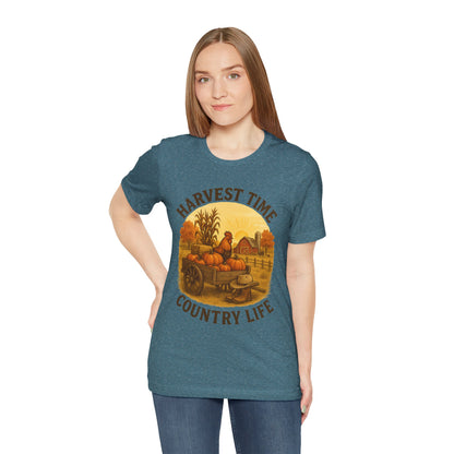 Harvest Time Country Life Tee – Rustic Farm & Pumpkin Cart Fall Shirt
