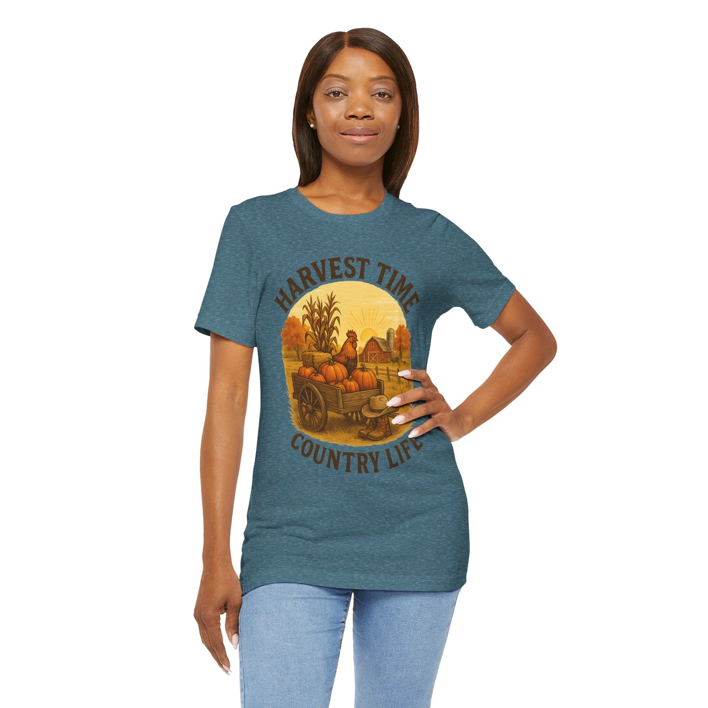 Harvest Time Country Life Tee – Rustic Farm & Pumpkin Cart Fall Shirt