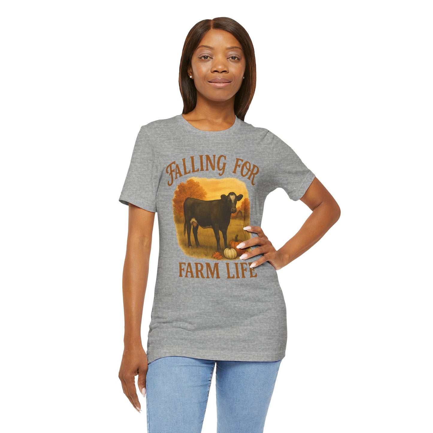 Falling for Farm Life Tee – Rustic Cow & Pumpkins Fall Country Shirt