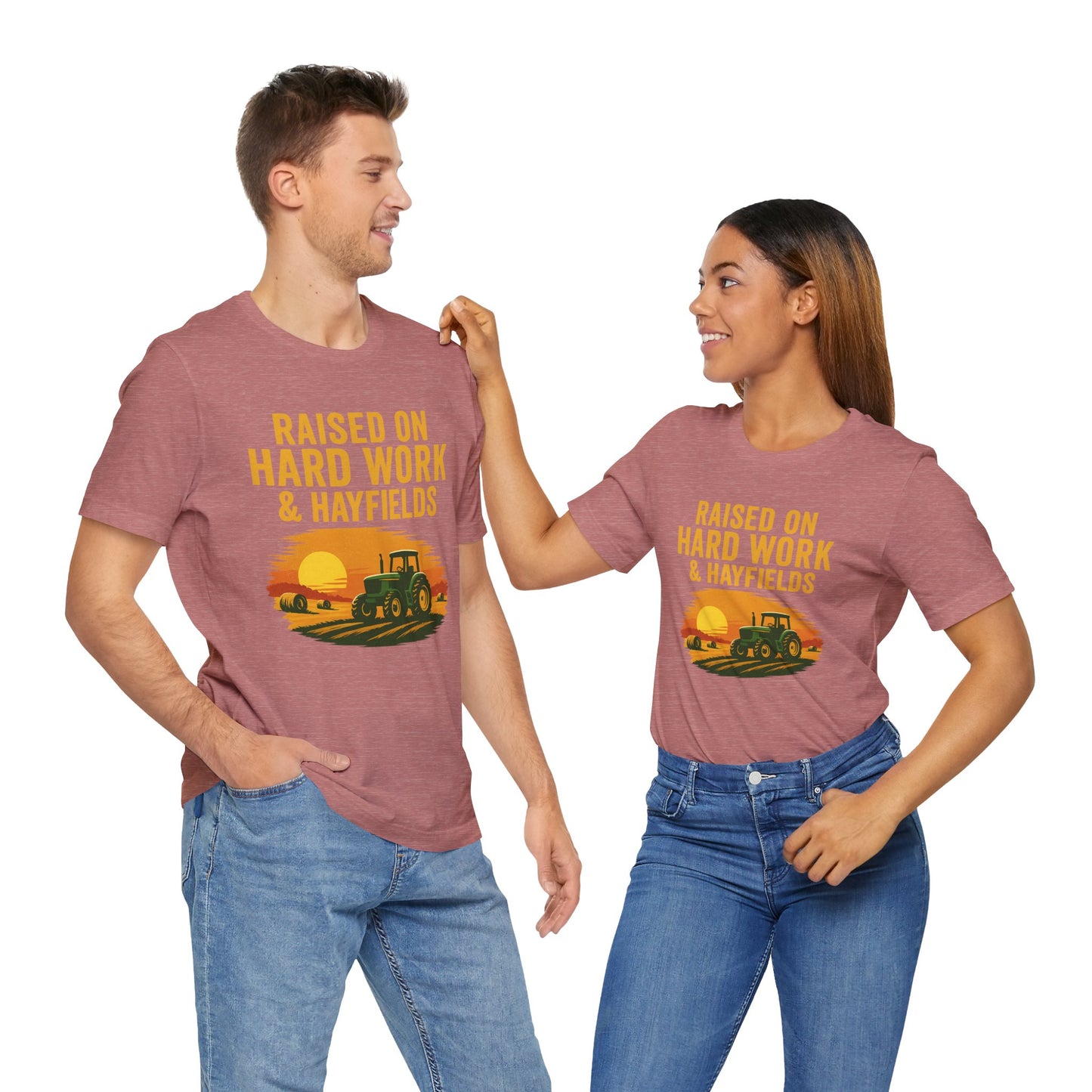 Raised on Hard Work & Hayfields Tee – Farm Life Tractor Graphic Shirt