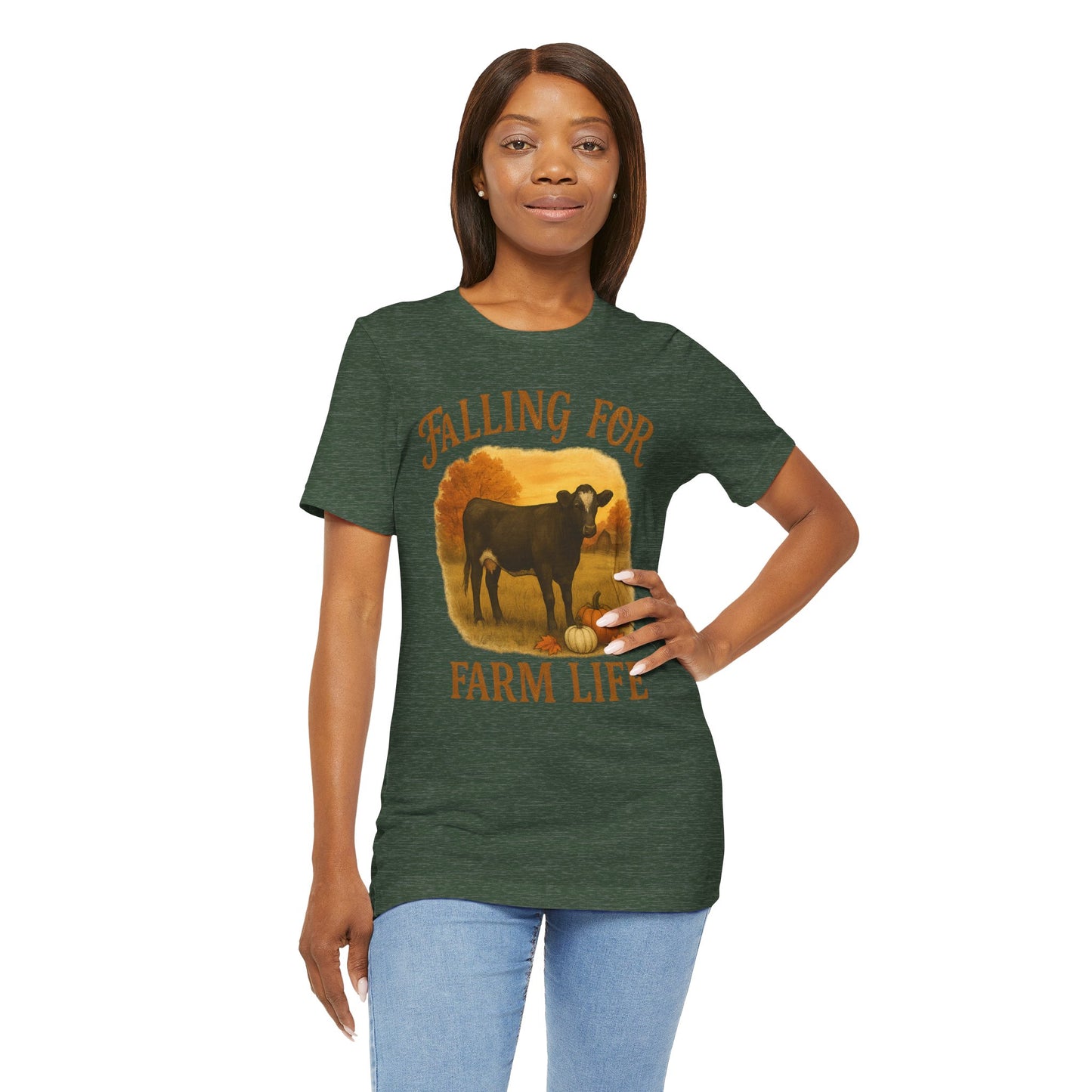 Falling for Farm Life Tee – Rustic Cow & Pumpkins Fall Country Shirt