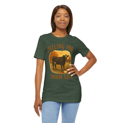 Falling for Farm Life Tee – Rustic Cow & Pumpkins Fall Country Shirt