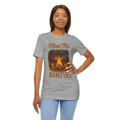 Meet Me at the Bonfire Tee – Rustic Fall Campfire Graphic Shirt