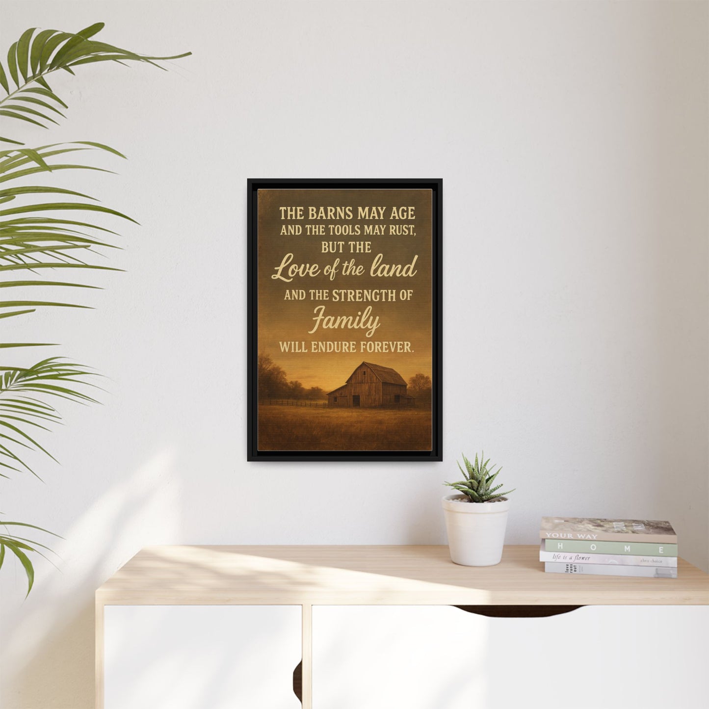 Enduring Farm Values - Rustic Barn Framed Canvas Wall Art