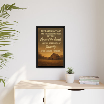 Enduring Farm Values - Rustic Barn Framed Canvas Wall Art