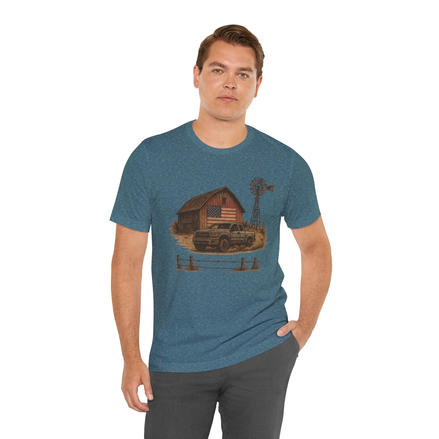 American Barn & Truck Tee – Rustic Farm Life Patriotic Graphic Shirt