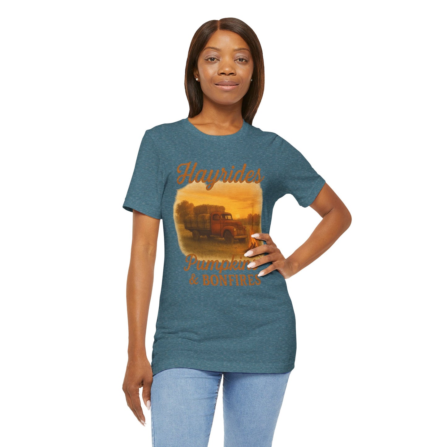 Hayrides, Pumpkins & Bonfires Tee – Rustic Fall Truck Graphic Shirt