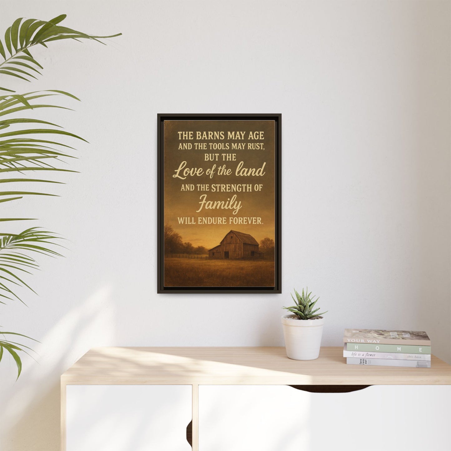 Enduring Farm Values - Rustic Barn Framed Canvas Wall Art