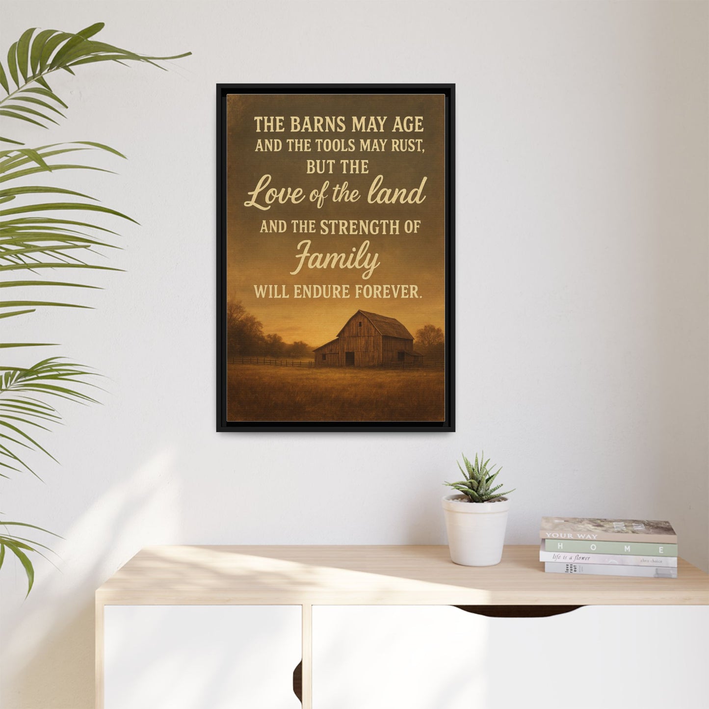 Enduring Farm Values - Rustic Barn Framed Canvas Wall Art