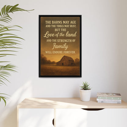 Enduring Farm Values - Rustic Barn Framed Canvas Wall Art