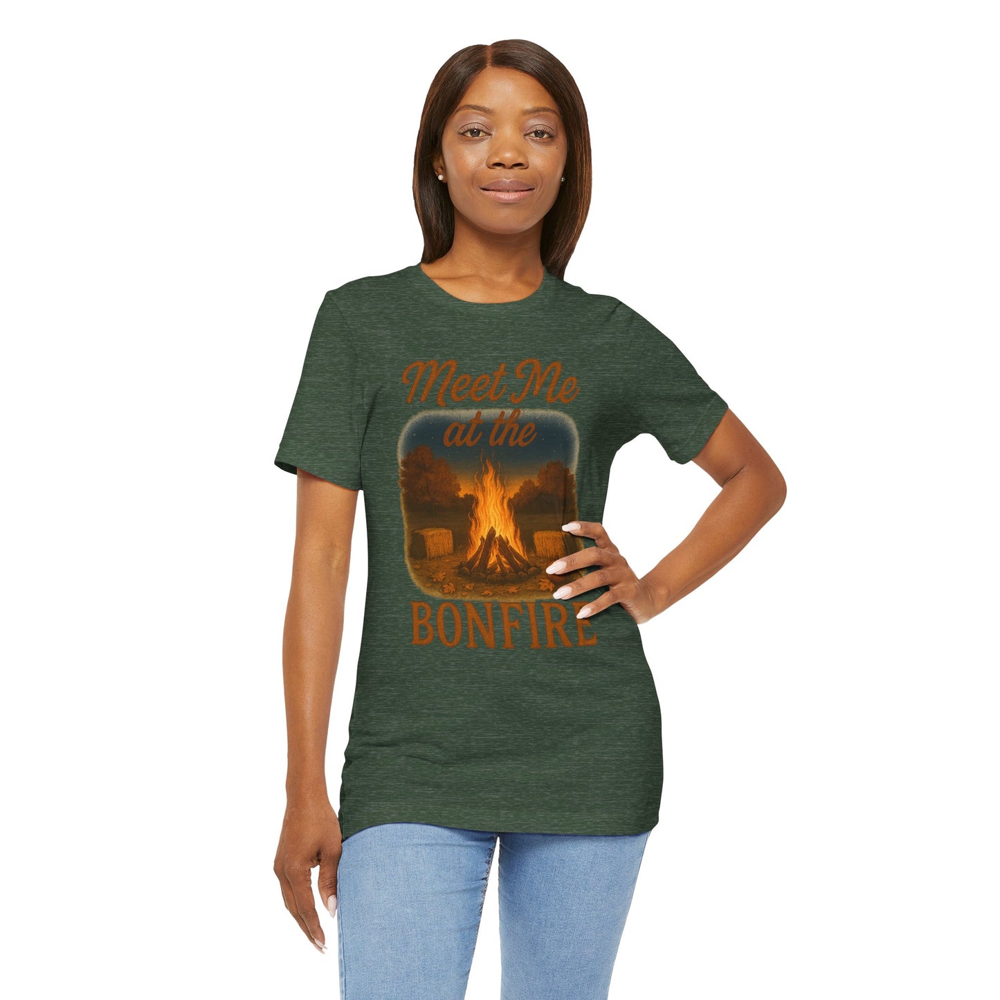 Meet Me at the Bonfire Tee – Rustic Fall Campfire Graphic Shirt