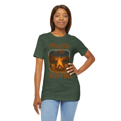 Meet Me at the Bonfire Tee – Rustic Fall Campfire Graphic Shirt