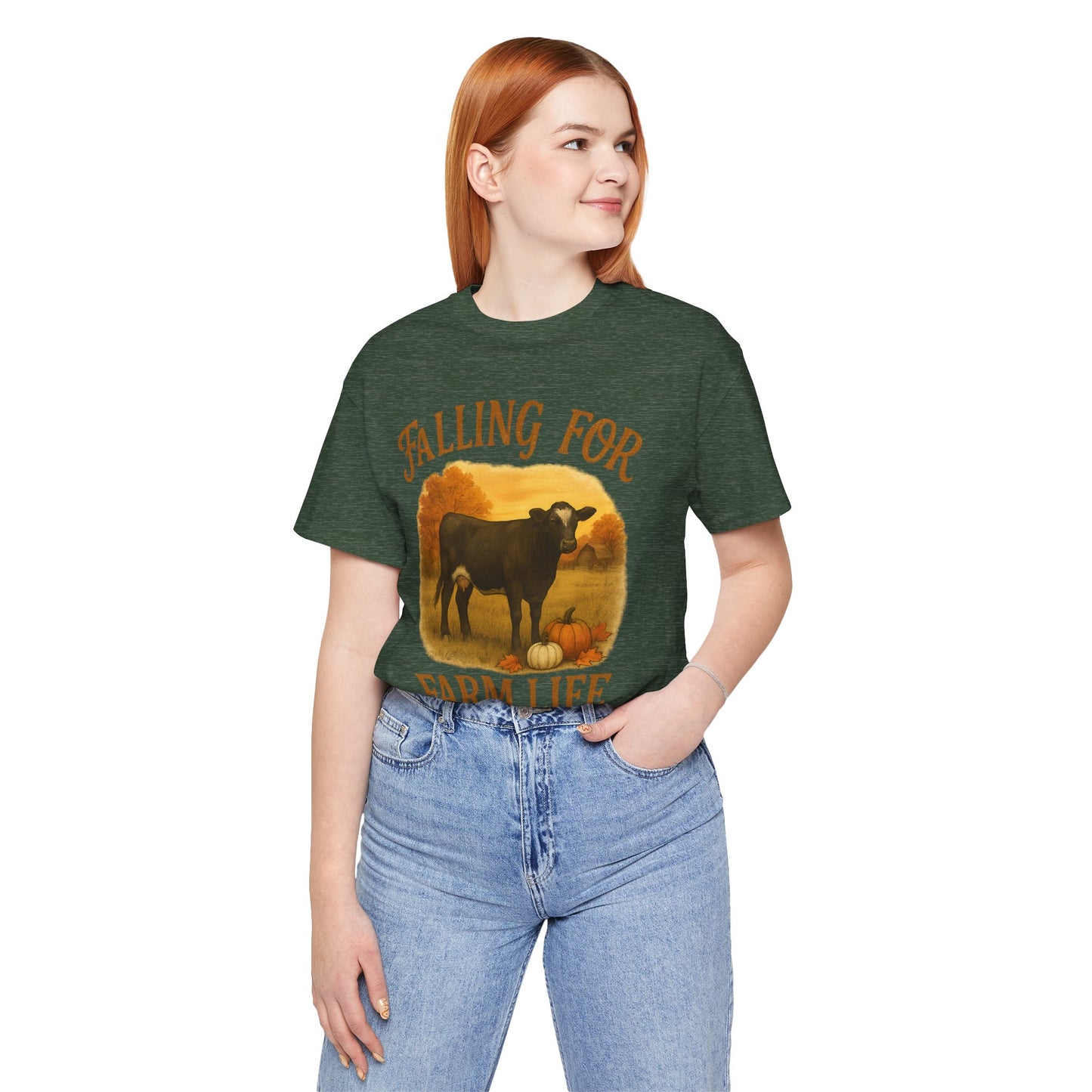 Falling for Farm Life Tee – Rustic Cow & Pumpkins Fall Country Shirt