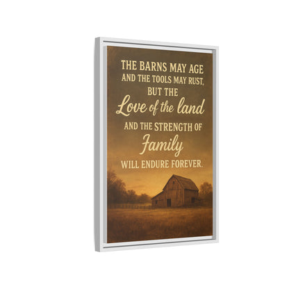 Enduring Farm Values - Rustic Barn Framed Canvas Wall Art