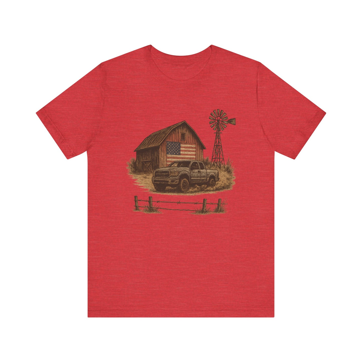 American Barn & Truck Tee – Rustic Farm Life Patriotic Graphic Shirt