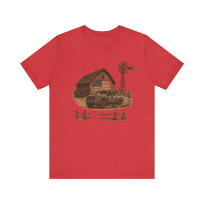 American Barn & Truck Tee – Rustic Farm Life Patriotic Graphic Shirt