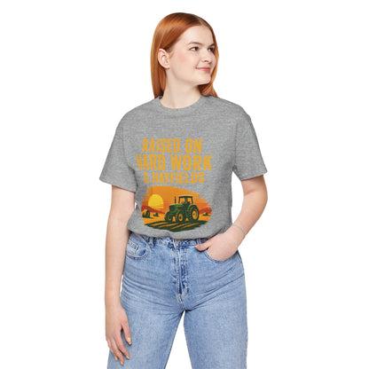 Raised on Hard Work & Hayfields Tee – Farm Life Tractor Graphic Shirt