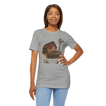 American Barn & Truck Tee – Rustic Farm Life Patriotic Graphic Shirt