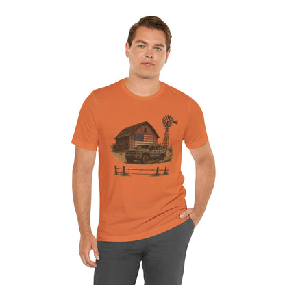 American Barn & Truck Tee – Rustic Farm Life Patriotic Graphic Shirt
