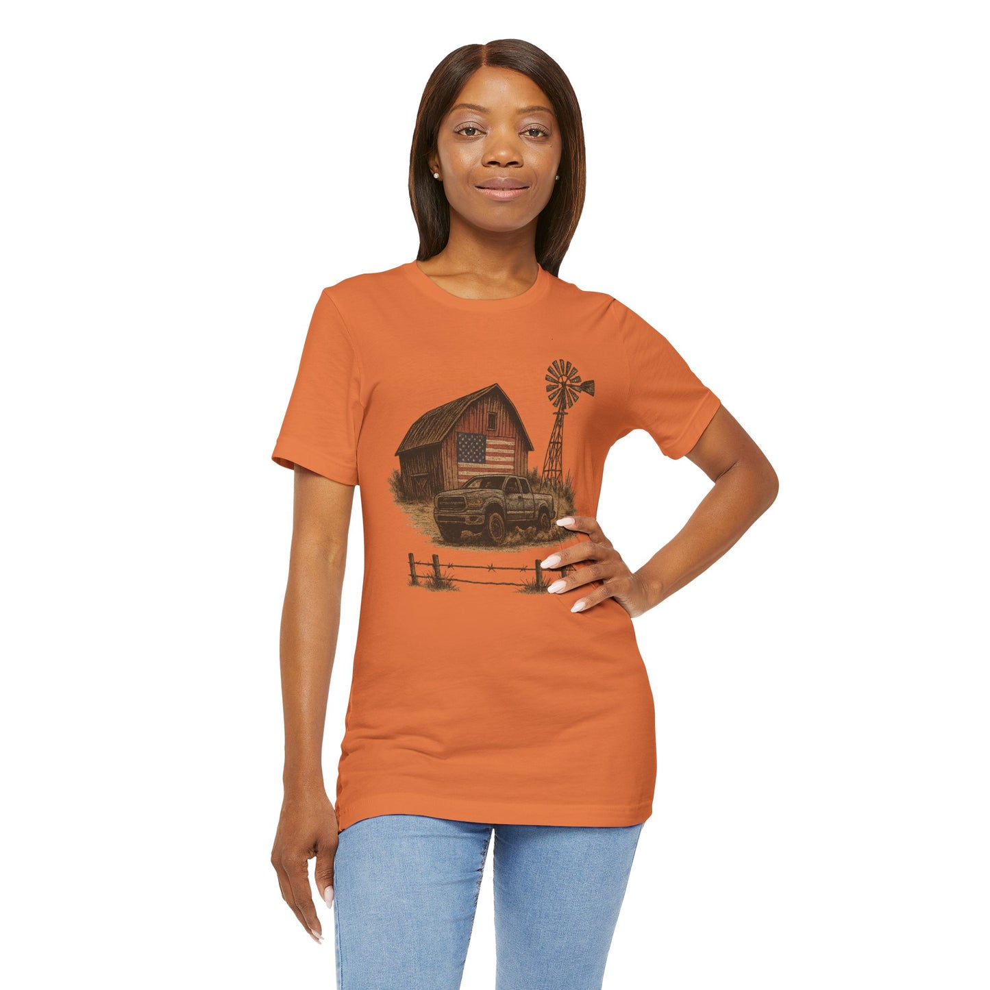 American Barn & Truck Tee – Rustic Farm Life Patriotic Graphic Shirt