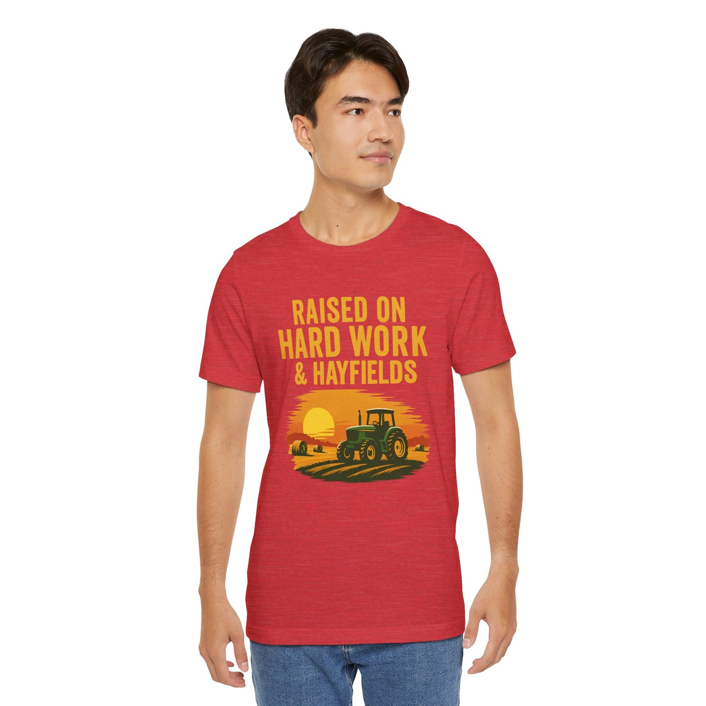 Raised on Hard Work & Hayfields Tee – Farm Life Tractor Graphic Shirt
