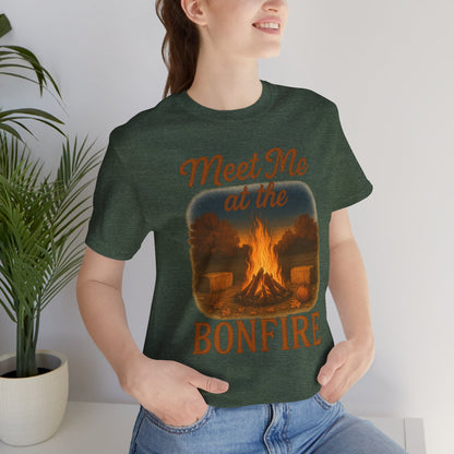 Meet Me at the Bonfire Tee – Rustic Fall Campfire Graphic Shirt