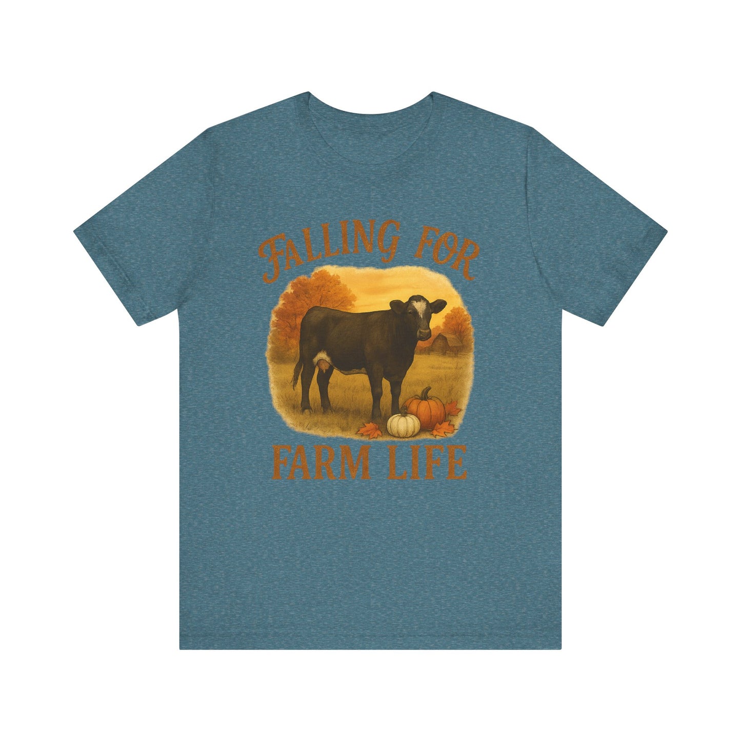 Falling for Farm Life Tee – Rustic Cow & Pumpkins Fall Country Shirt