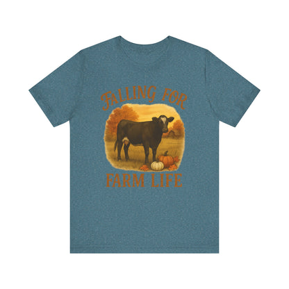 Falling for Farm Life Tee – Rustic Cow & Pumpkins Fall Country Shirt