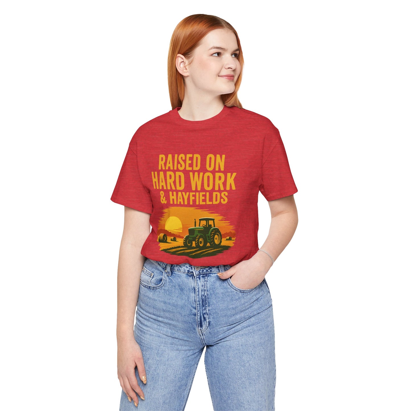 Raised on Hard Work & Hayfields Tee – Farm Life Tractor Graphic Shirt