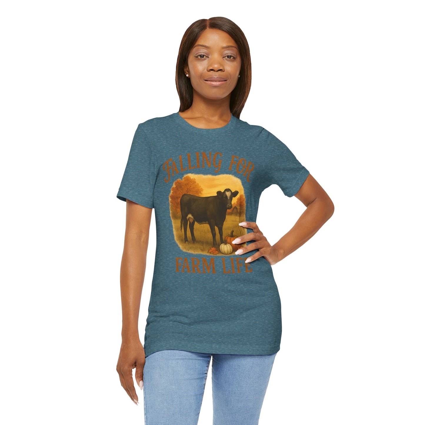 Falling for Farm Life Tee – Rustic Cow & Pumpkins Fall Country Shirt
