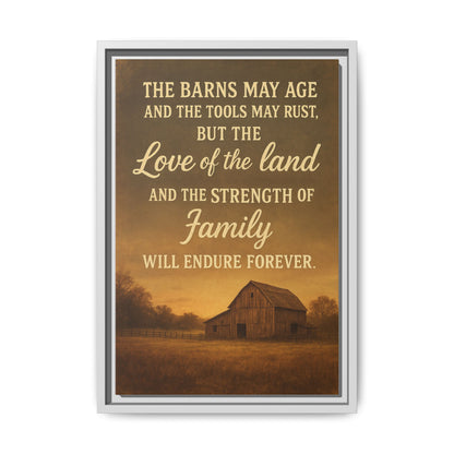 Enduring Farm Values - Rustic Barn Framed Canvas Wall Art