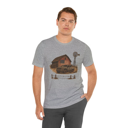 American Barn & Truck Tee – Rustic Farm Life Patriotic Graphic Shirt
