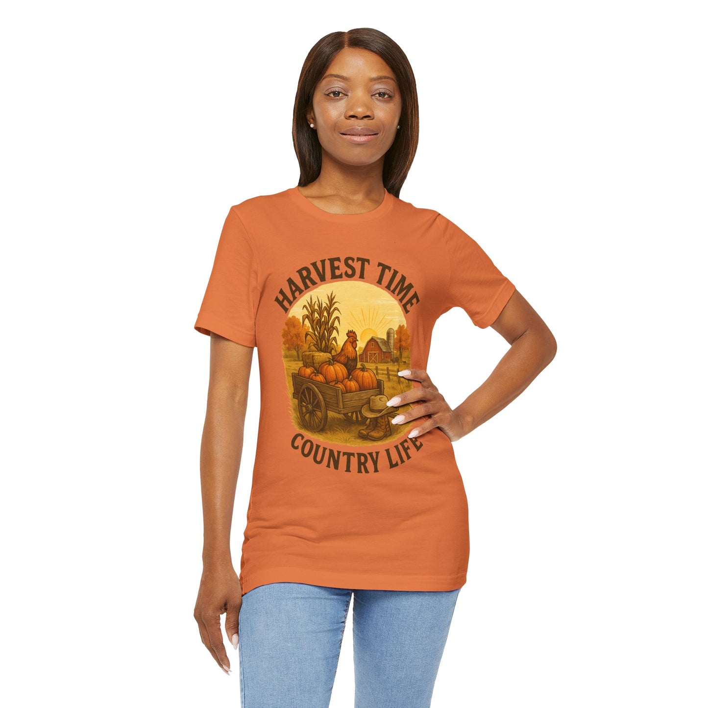 Harvest Time Country Life Tee – Rustic Farm & Pumpkin Cart Fall Shirt