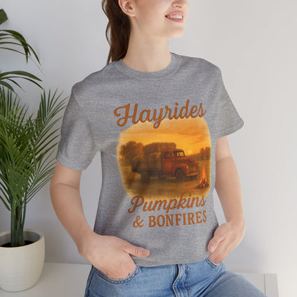 Hayrides, Pumpkins & Bonfires Tee – Rustic Fall Truck Graphic Shirt