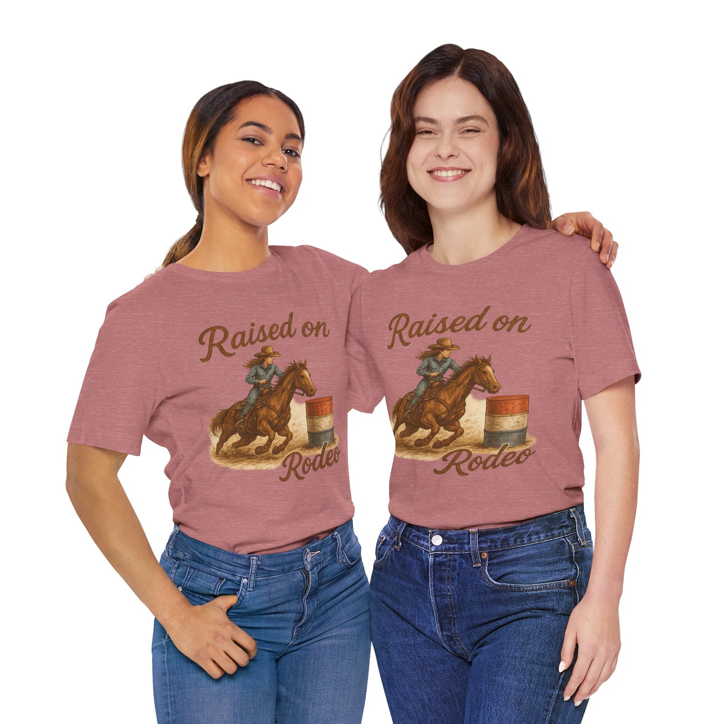 Raised on Rodeo Barrel Racing Tee – Western Cowgirl Graphic Shirt