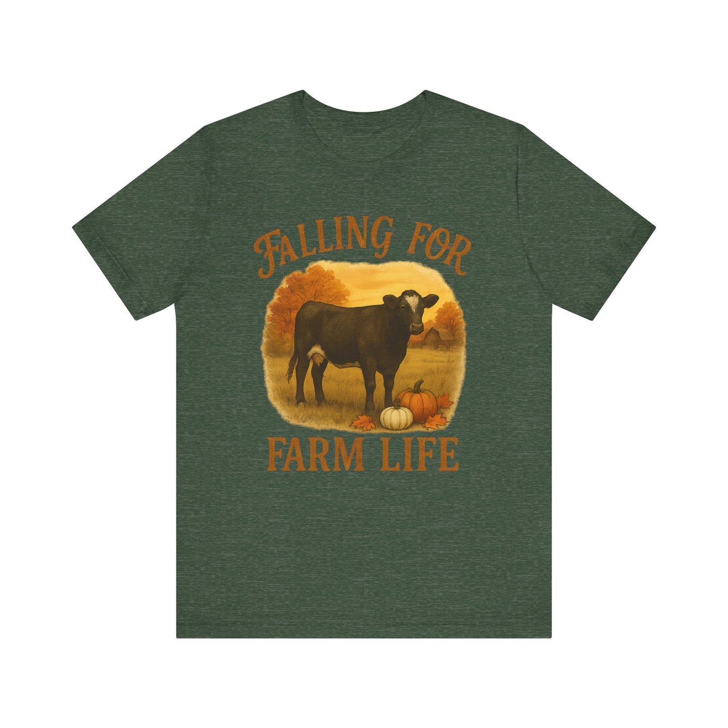 Falling for Farm Life Tee – Rustic Cow & Pumpkins Fall Country Shirt